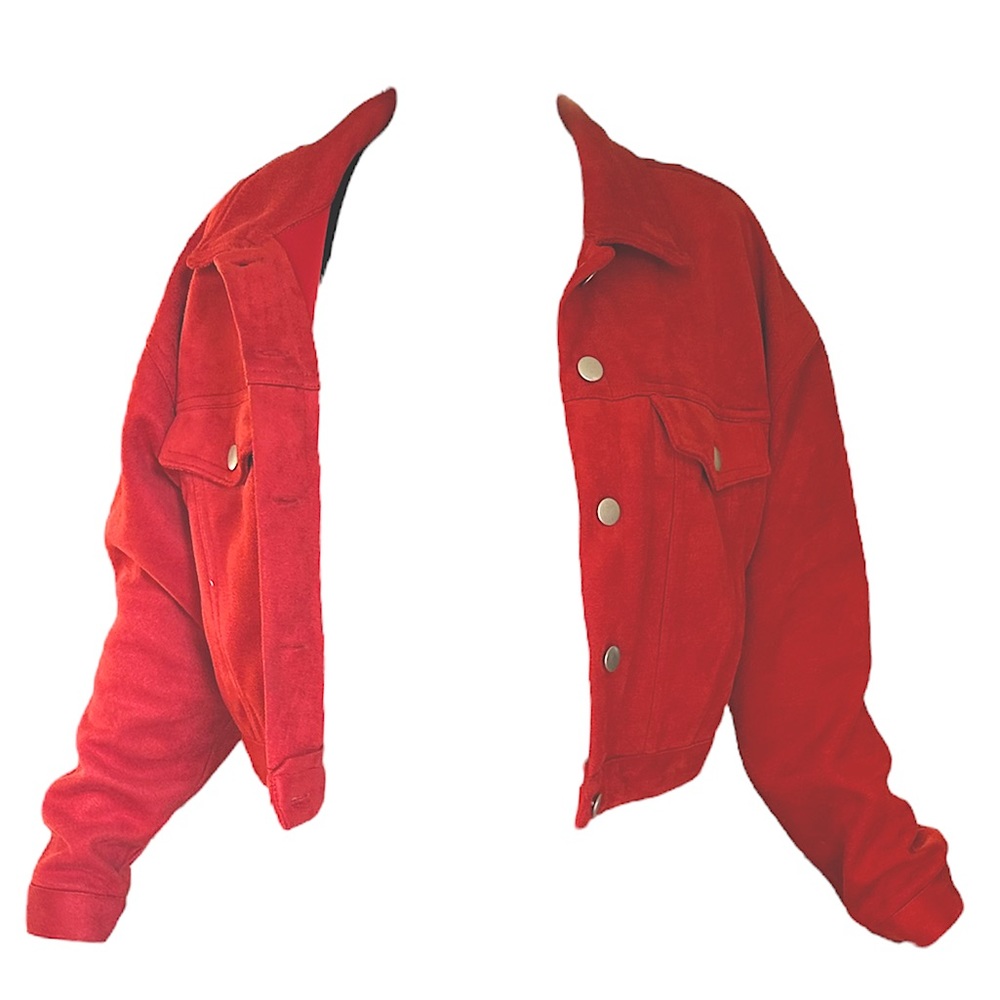 Forever 21 Red Sued Cropped Button-Down Jacket